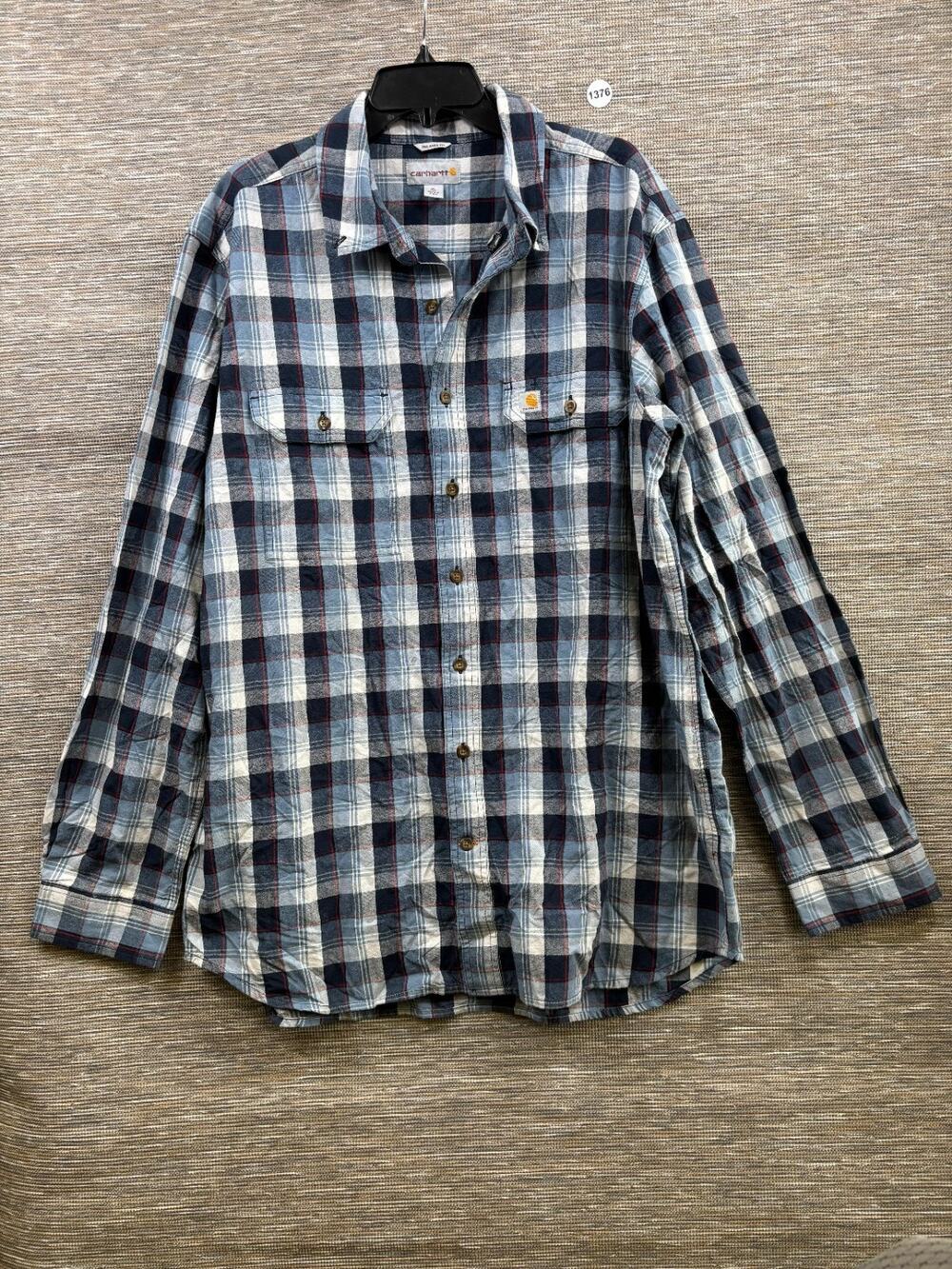 Carhartt Relaxed Fit Plaid Button Front Shirt Men's XL Tall Blue Long Sleeve